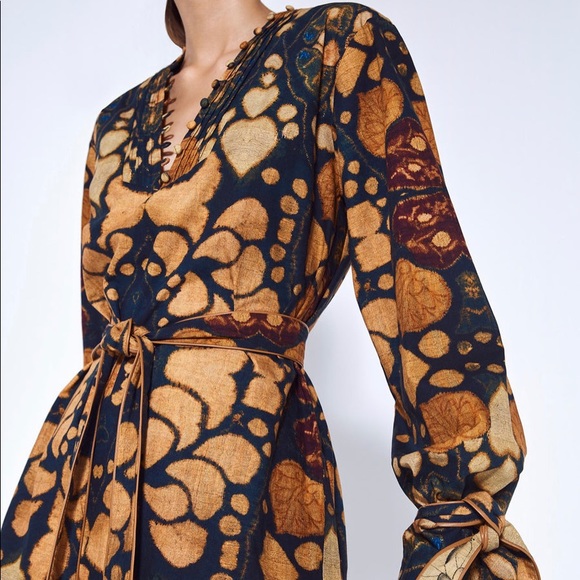 🆕 ALEXIS Umber Savanna Kalahari Cotton Tie Mini Dress Sz M - Picture 3 of 8